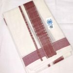 Kuthampully Double Mundu - Brown & Silver Lines