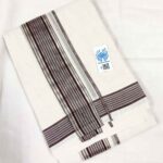Kuthampully Double Mundu - Coffee Brown & Silver Lines