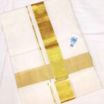 Kuthampully Double Mundu - Golden Flower Zari