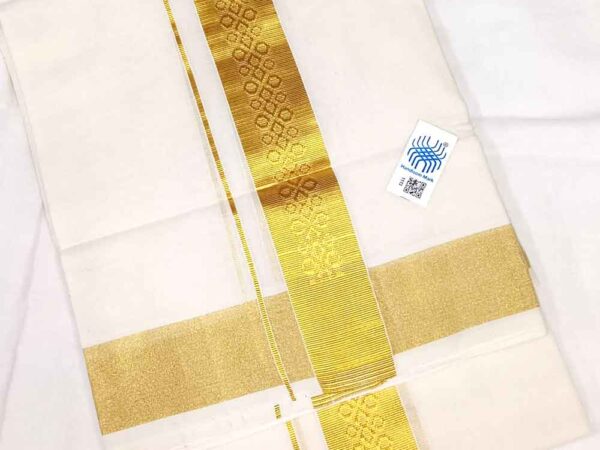 Kuthampully Double Mundu - Golden Flower Zari