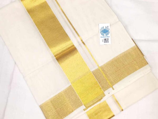 Kuthampully Double Mundu - Golden Broader Line