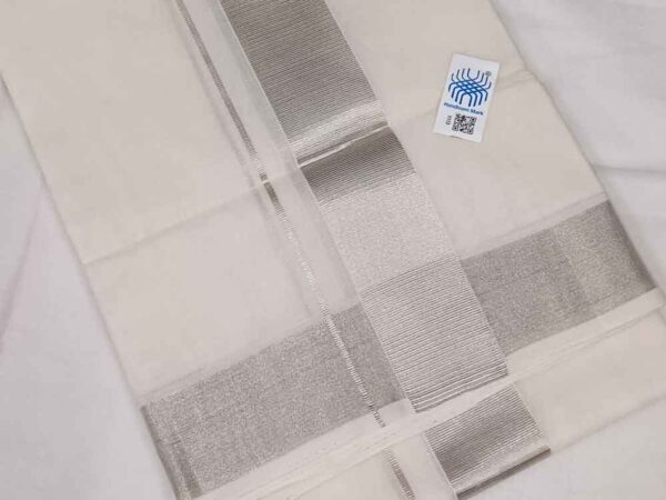 Kuthampully Double Mundu - Silver Broader Line
