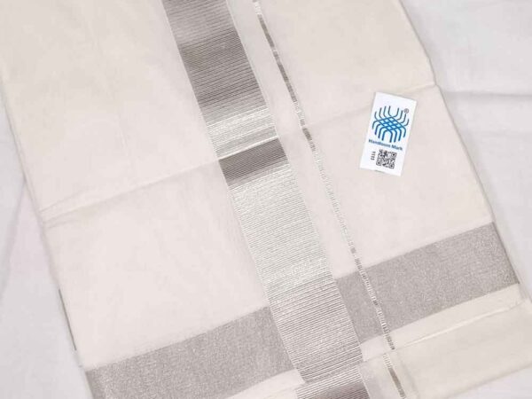 Kuthampully Double Mundu - Silver Medium Line