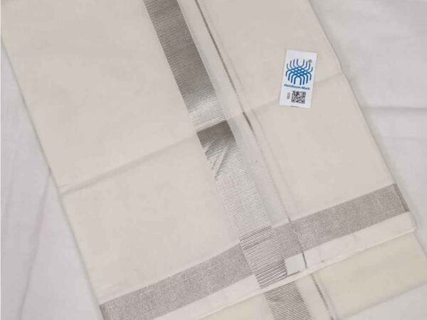 Kuthampully Double Mundu - Silver Fine Line