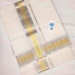 Kuthampully Double Mundu - Gold & Silver Lines