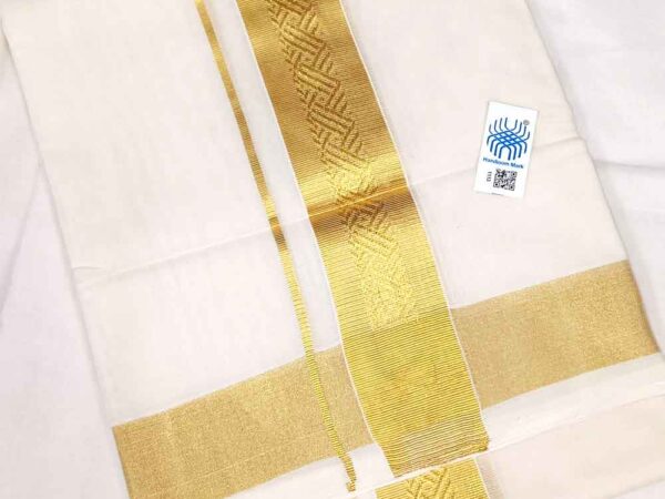 Kuthampully Double Mundu - Golden Lines Zari