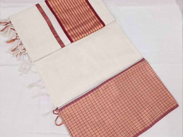 Kuthampully Saree - Saree with Rosegold & Brown Lines