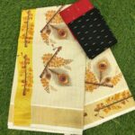 Vishu Special Golden Tissue Set Saree with Traditional Mural Print & Kasavu Border